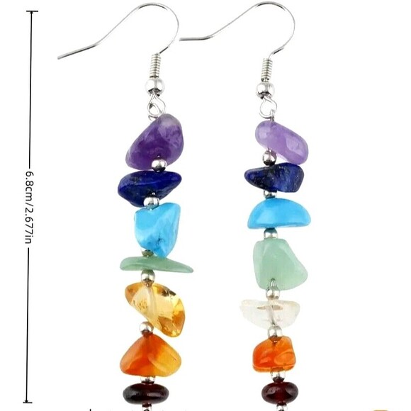 7 CHAKRA Rainbow Stone Earrings Women Teens Happiness Health - Picture 2 of 6